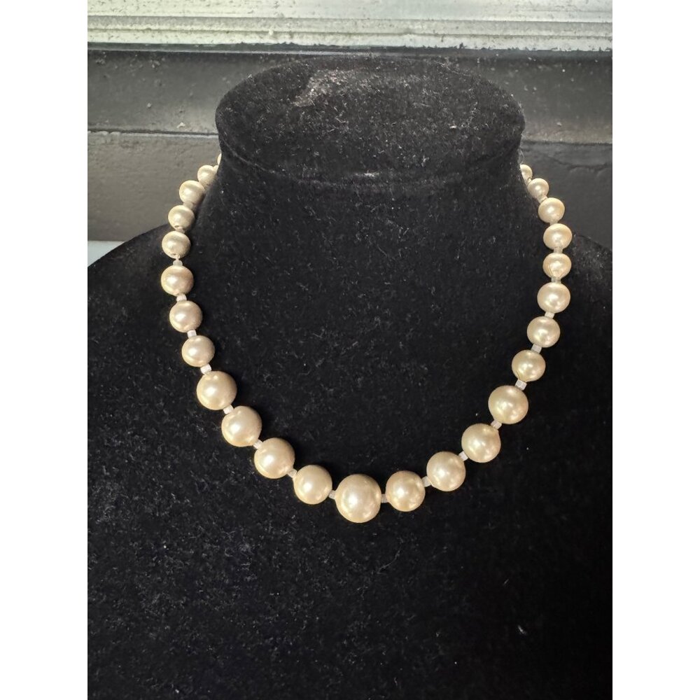 Faux Pearl Necklace 16.5” Silver Tone Box Clasp Vintage Classic Strand